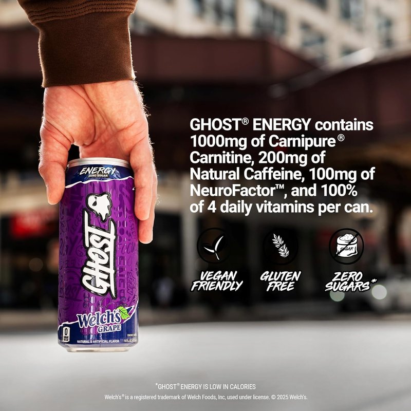 GHOST Energy Drink - Welch's Grape 12-Pack | 16oz Cans with Natural Caffeine & L-Carnitine