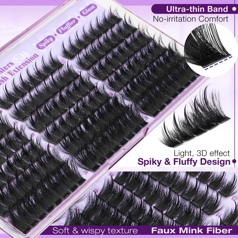 Fluffy Lash Clusters with Spikes Manga Lashes Clusters Wispy Volume Cluster Eyelash Extensions D Curl Spiky Individual Lashes 12-20mm Anime Eyelash Clusters DIY Fairy Manga Lash Extension by Yawamica