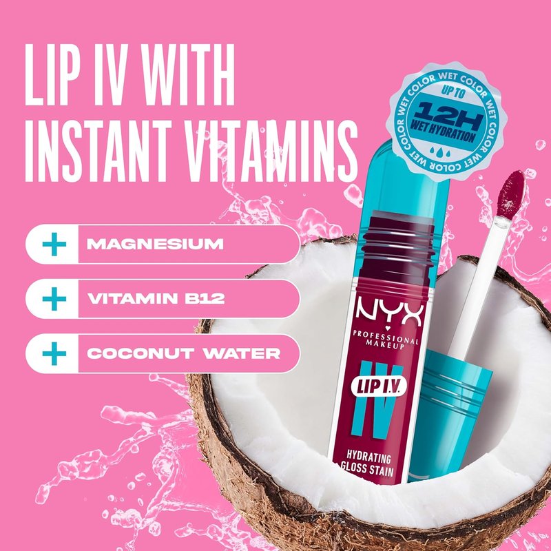 NYX PROFESSIONAL MAKEUP Lip IV Hydrating Glossy Lip Stain - Long-Lasting Vegan Formula with 12 HR Hydration | Magenta Mist