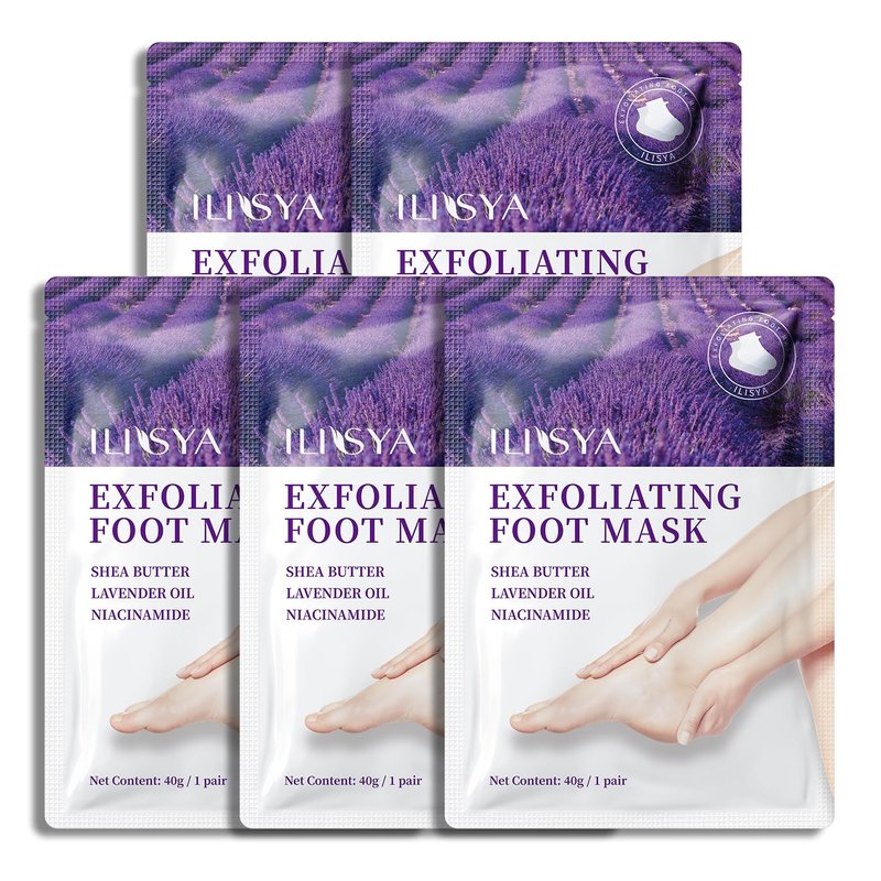 Exfoliating Foot Peel Mask - 5 Pack for Dry, Cracked Feet | Lavender & Shea Butter, Softens Skin