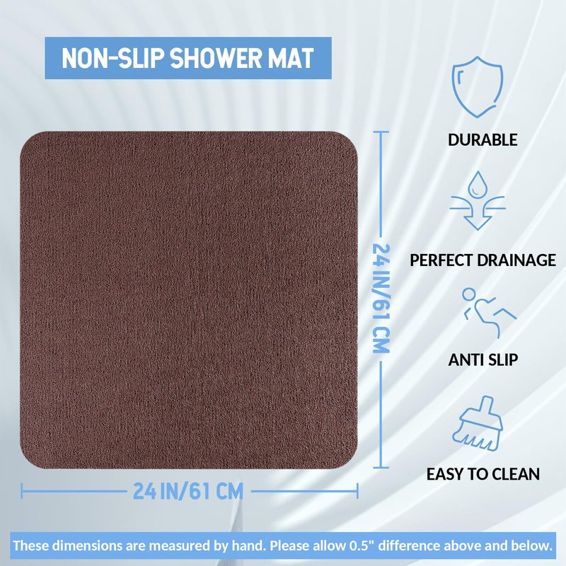 Hargiis Non-Slip Bathtub Mat, Anti Slip Shower Mat, Fast Drying Bathtub Mats, Foot Scrubber Mat, Anti Slip Mat for Tub, Floor, Bathroom, Kitchen, Home, Hotel (Brown 24"×16")
