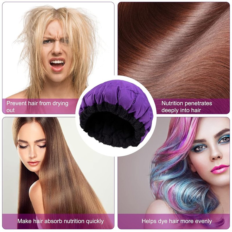 Skiennix Deep Conditioning Microwavable Heat Cap - Hair Steaming Therapy for Healthy Hair (Purple)