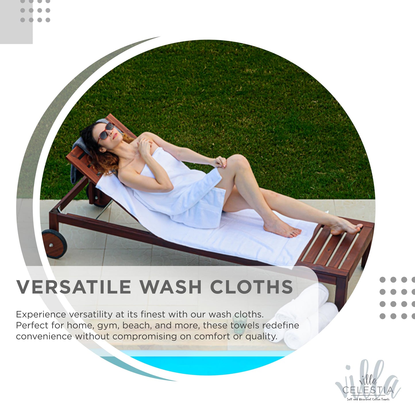 Villa Celestia Cotton Washcloths Set of 6, 12x12 Inch, 100% Ring-Spun Combed Cotton, Soft Absorbent Quick-Dry Wash Cloths for Face and Body, Oeko-TEX Certified, Hotel & Spa Quality, White