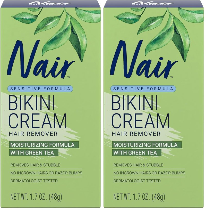 Nair Bikini Cream - Green Tea Sensitive Formula for Smooth Skin | 1.7 Ounce (Pack of 2)