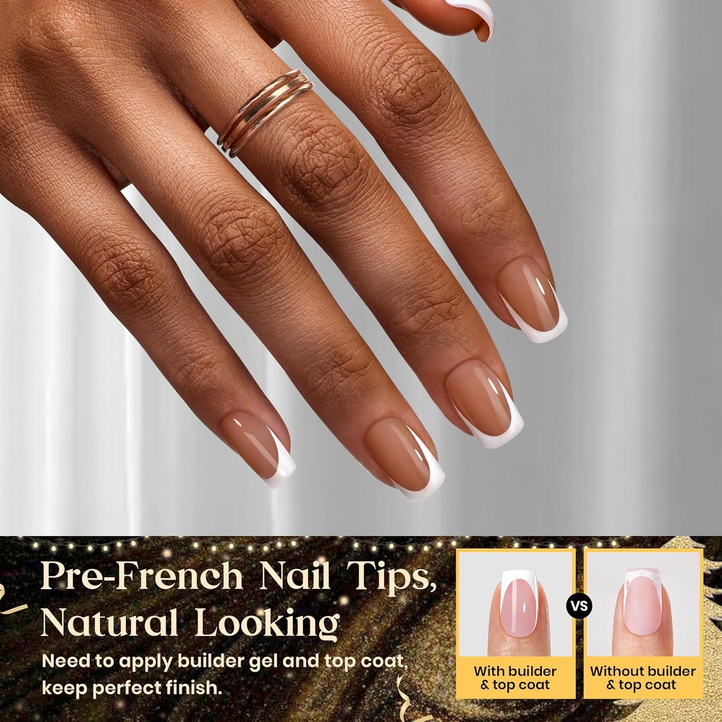 Soft Gel French Tip Press-On Nails - 224 Pcs Brown Squoval Fake Nail Tips | DIY Salon Quality Manicure Gift for Women