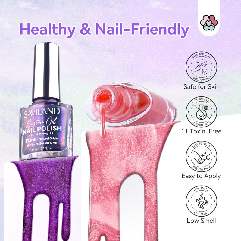SAVILAND Pearl Nail Polish Set: Shimmer Glitter Aurora Quick Air Dry Nail Polish White Pink Purple Mermaid 12 Colors with Base and Nail Top Coat Manicure Salon DIY At Home Gift