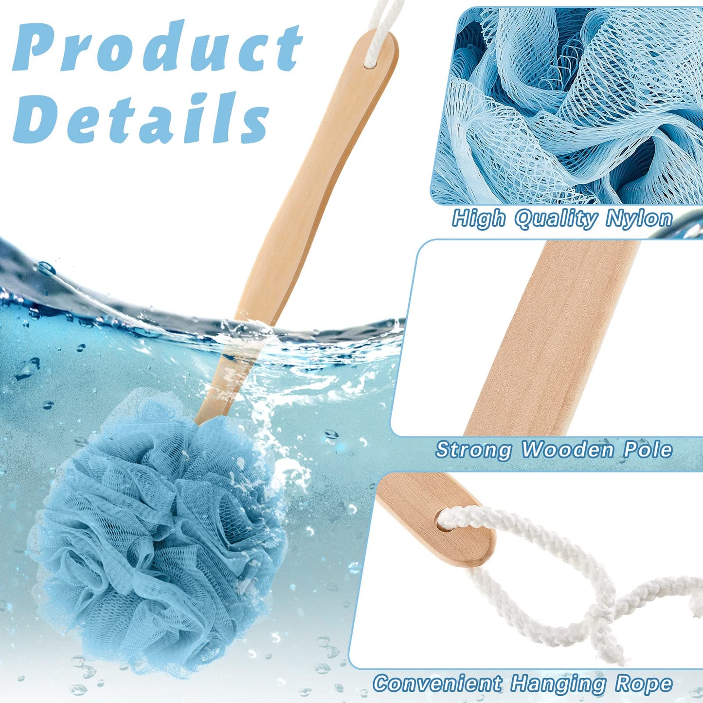 Tessco for you 12 Pcs Large Loofah on a Stick Shower Loofah with Long Handle Back Scrubber for Shower PE Body Bath Sponge Soft Spa Mesh Brush Wash Exfoliating Luffas for Men Women(Dark Color)