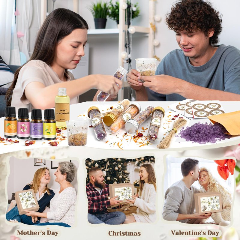 JUYRLE Bath Salts Making Kit- 31PCS DIY Bath Salts Making Kit, Make Your Own Sea Bath Salt, Relaxation Gifts for Women, Lavender, Rose, Body Care Spa Set, Organic Salt Scrubs Gifts for Women & Men