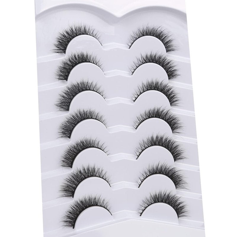 Pooplunch False Eyelashes Extension Volume Cat Eye Look Natural Wispy Short Volume 8D Fake Eyelashes Faux Mink Strip Lashes 7 Pairs Pack