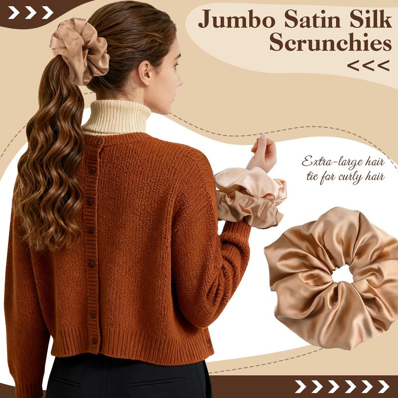 auroray 5 Pieces 7 Inch Jumbo Satin Silk Scrunchies for Women, Large Oversize Scrunchies For Thick Hair