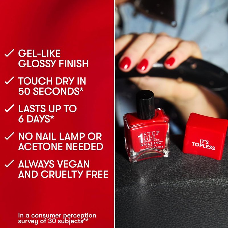 Nails Inc. Gel-Like Nail Polish - 4-in-1 Base Coat, Treatment & Top Coat | Long-Lasting, Glossy Finish, 0.47 Fl Oz