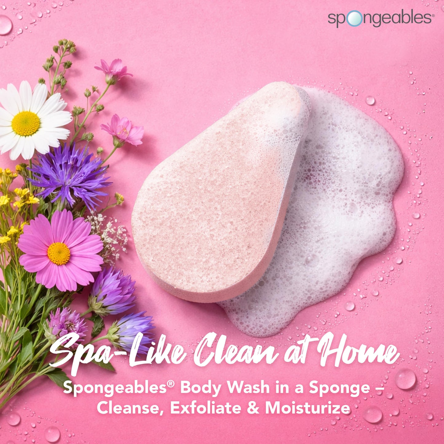 Spongeables Anti Cellulite Body Wash in a 20+ Wash Sponge, Wild Flower, 1 Count