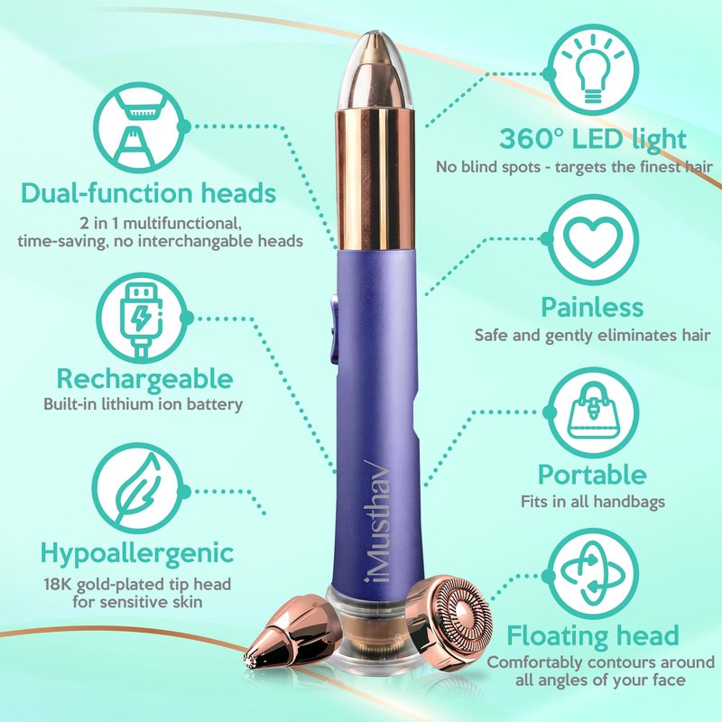 Nose Hair Trimmer for Women Men,Portable Eyebrow Trimmer with USB Rechargeable, Painless, Fast & Precise Flawless Remover & Epilator, 18K Gold-Plated, 360°Led Light Travel-Friendly Mini Trimmer