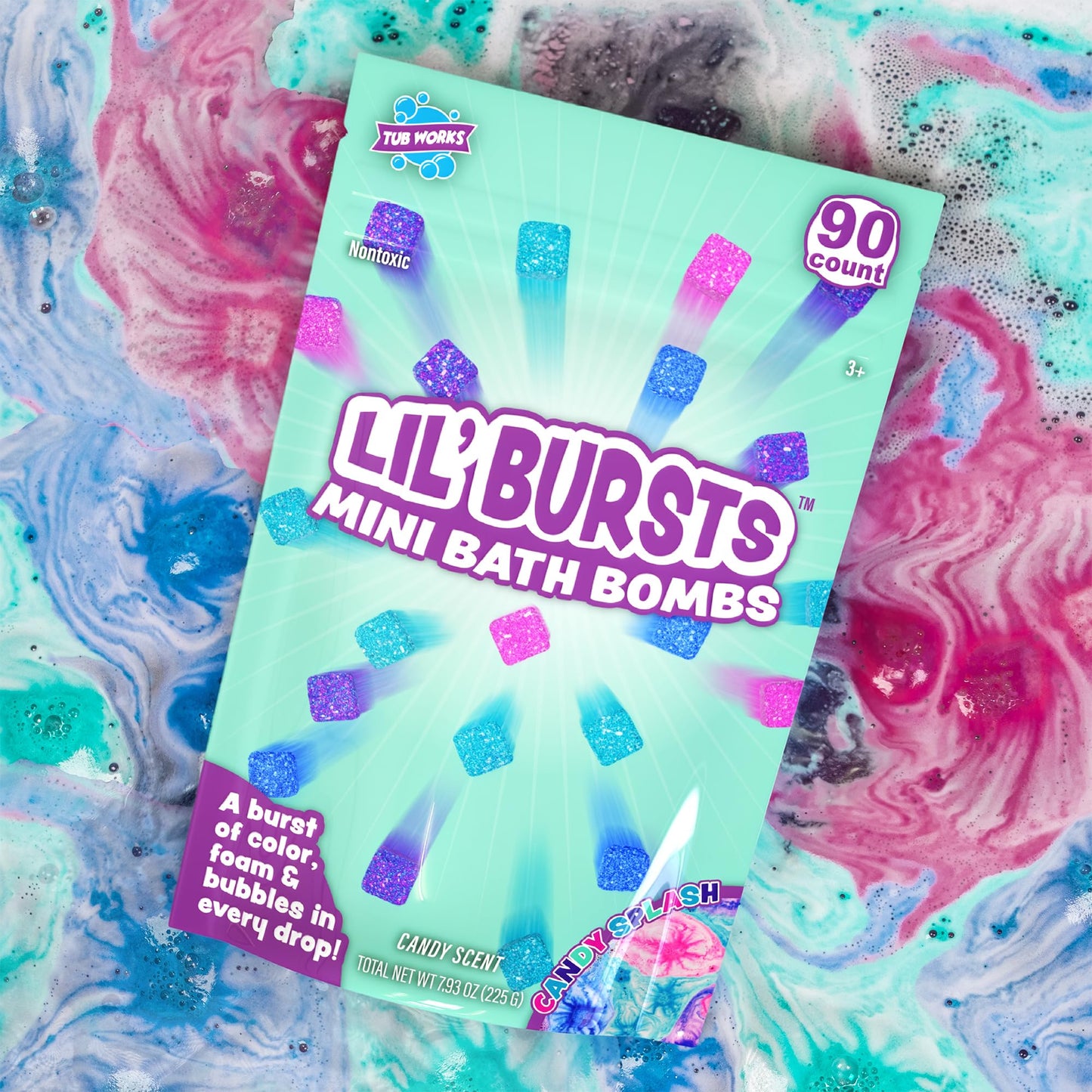 Tub Works® Lil' Bursts™ Mini Bath Bombs for Kids, 90 Count, Candy Splash | Nontoxic | Tiny Kids Bath Bombs with A Burst of Color, Foam & Bubbles | Customize Toddler Bath with Colors | Create Tub Art