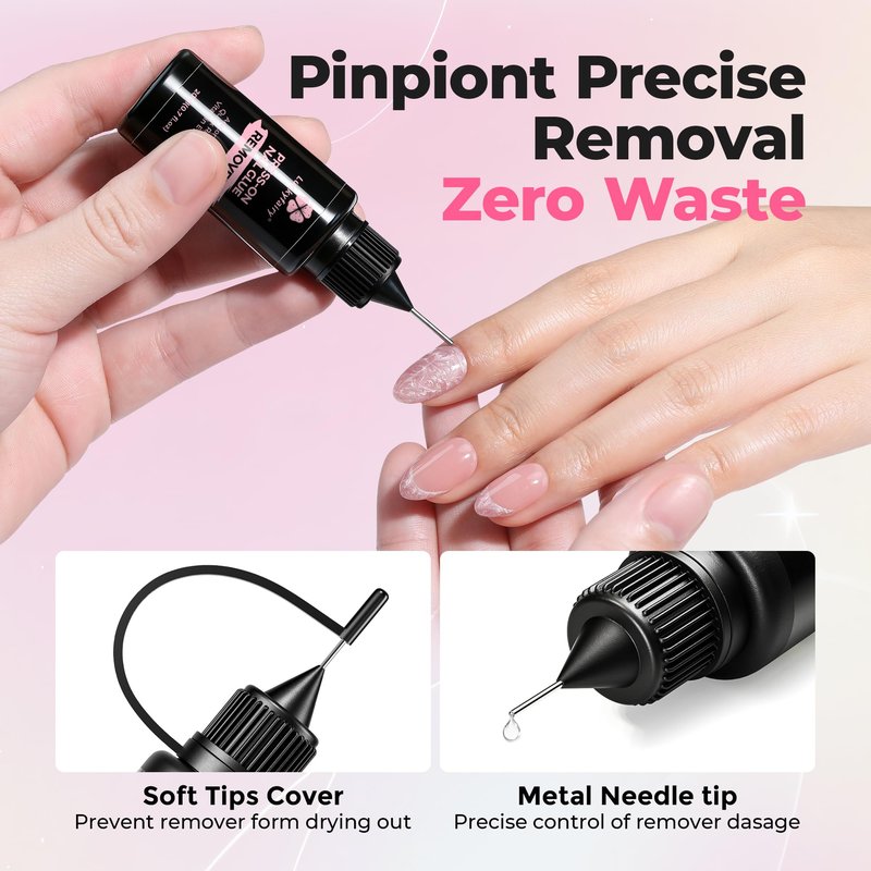 Luckyfairy Pinpoint Nail Glue Remover: 20ml Press on Nail Remover with Cuticle Pusher, Gentle Glueoff, Quick Nail Remover for Nails Tips, Non-Acetone Nail Polish Remover, Not for Gel Polish