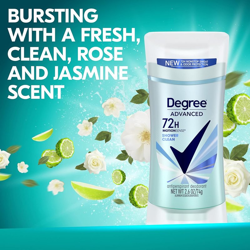 Degree Advanced Antiperspirant Deodorant - 72-Hour Sweat & Odor Protection | Shower Clean & Sheer Powder, 4 Count