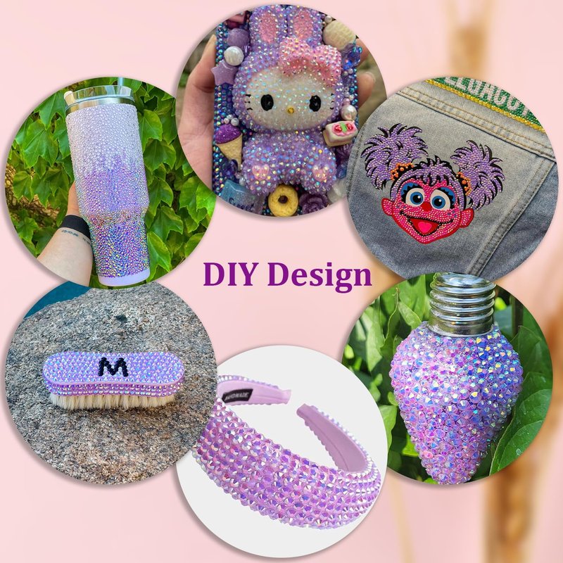 30000Pcs Resin Rhinestones for Bedazzling with Tweezers, Lavender Purple AB Rhinestones for Crafting with 3Pcs 10ml B7000 Jewelry Glue for DIY Crafts Clothing Tumblers Shoes Fabric Nail Art