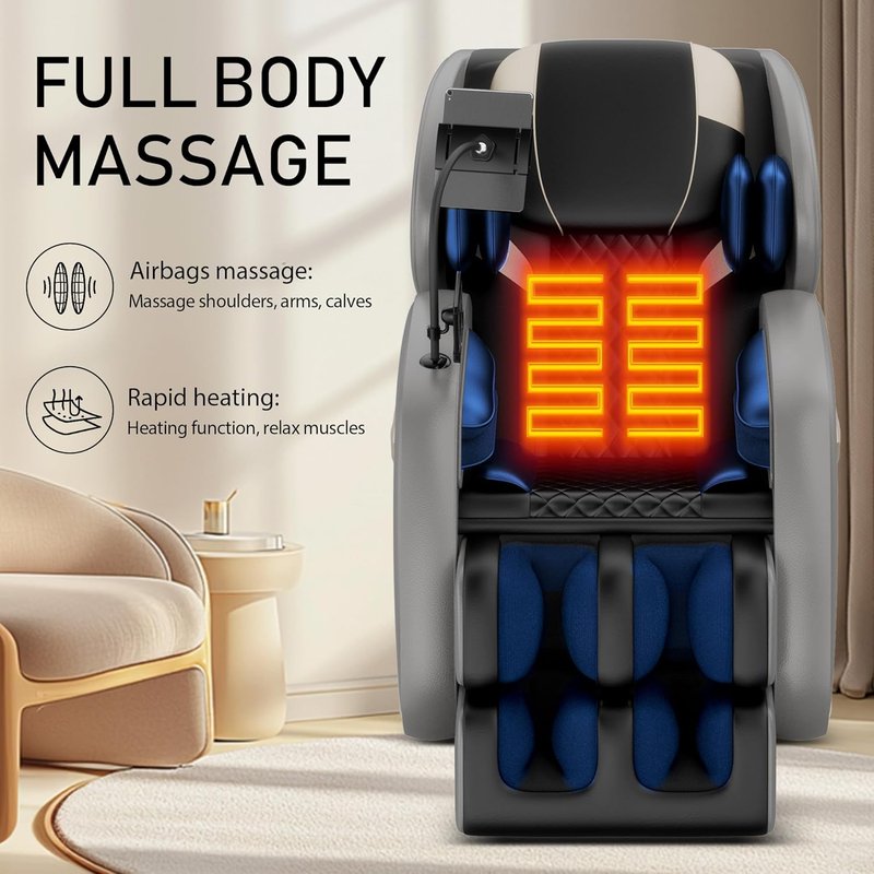 Skiennix 2026 Massage Chair - Full Body 4D Zero Gravity with Heat Therapy & Shiatsu Foot Rollers | Gray