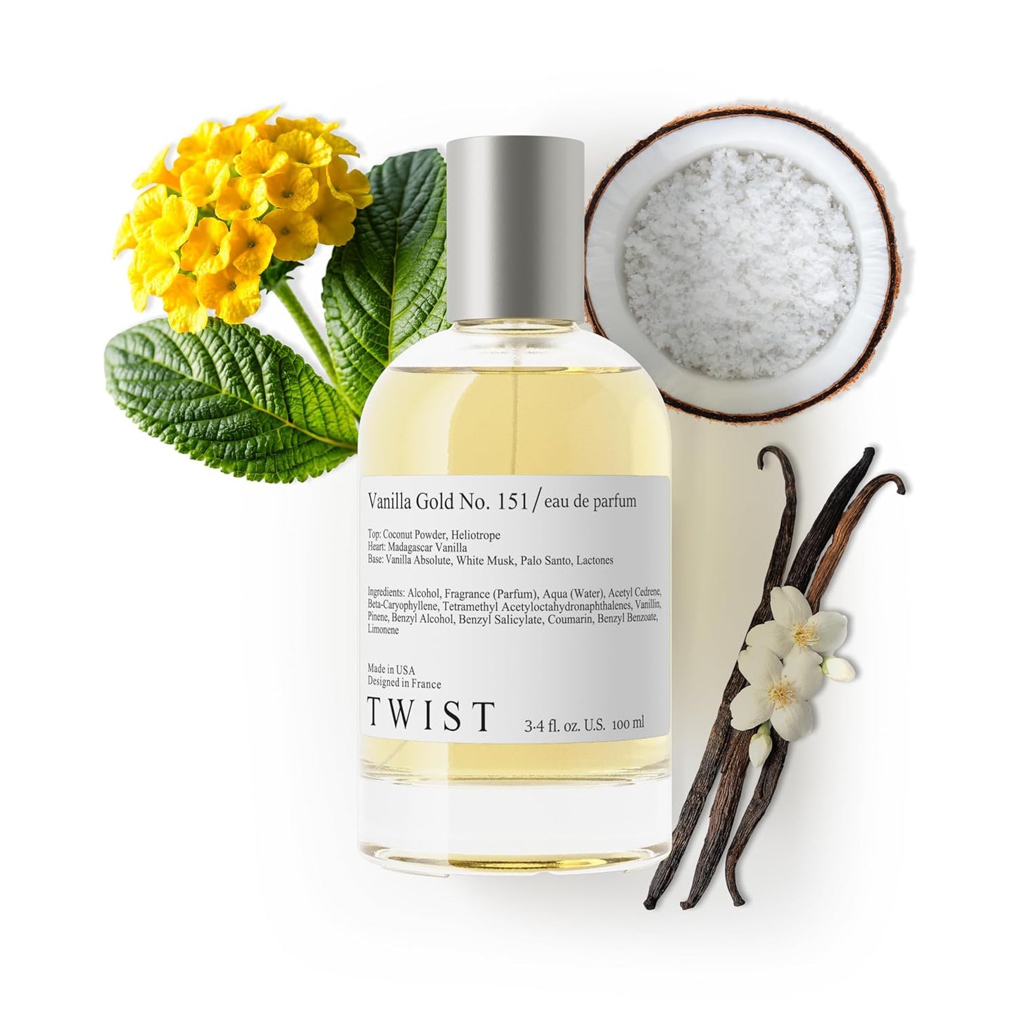 Twist Vanilla Gold No. 151 - Long-Lasting Unisex Perfume with Coconut Powder & Heliotrope | 100 ml Spray