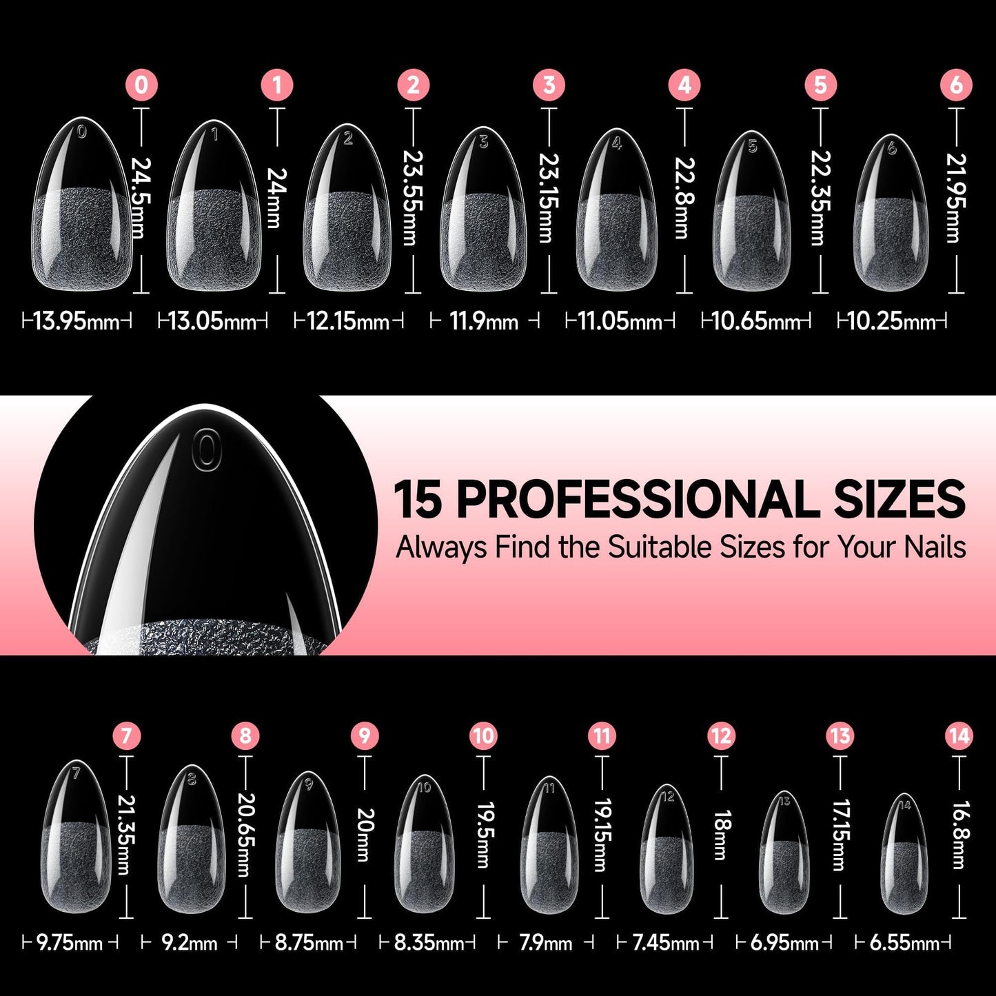 UNA GELLA Almond Nail Tips X-Soft Thicker Flexible Gel Nail Tips 330PCS Pre-etched Nails Tips Almond Shape Press on 15 Sizes Full Cover A lmond Fake Nails Strength Clear Nail Extensions DIY Salon