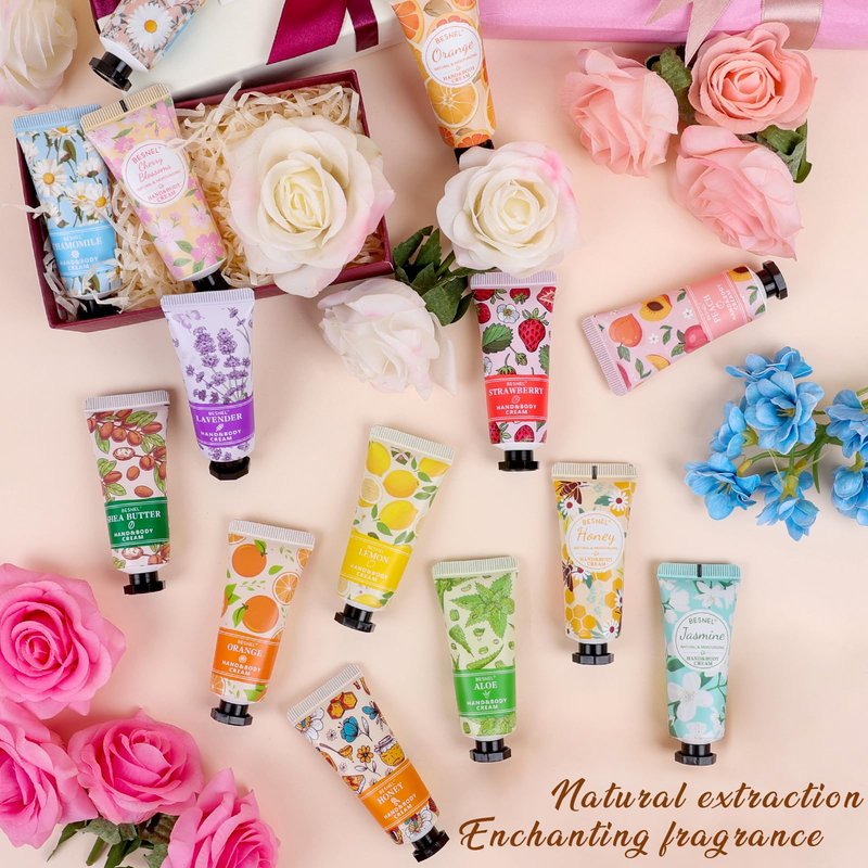 BESNEL 24 Pack Hand Cream Gift Set For Women, Teacher Appreciation Gifts, Mini Hand Lotion Travel Size in Bulk for Dry Cracked Hands, Graduation Gifts, Birthday Gift, Bridesmaid Gift,Party Favors