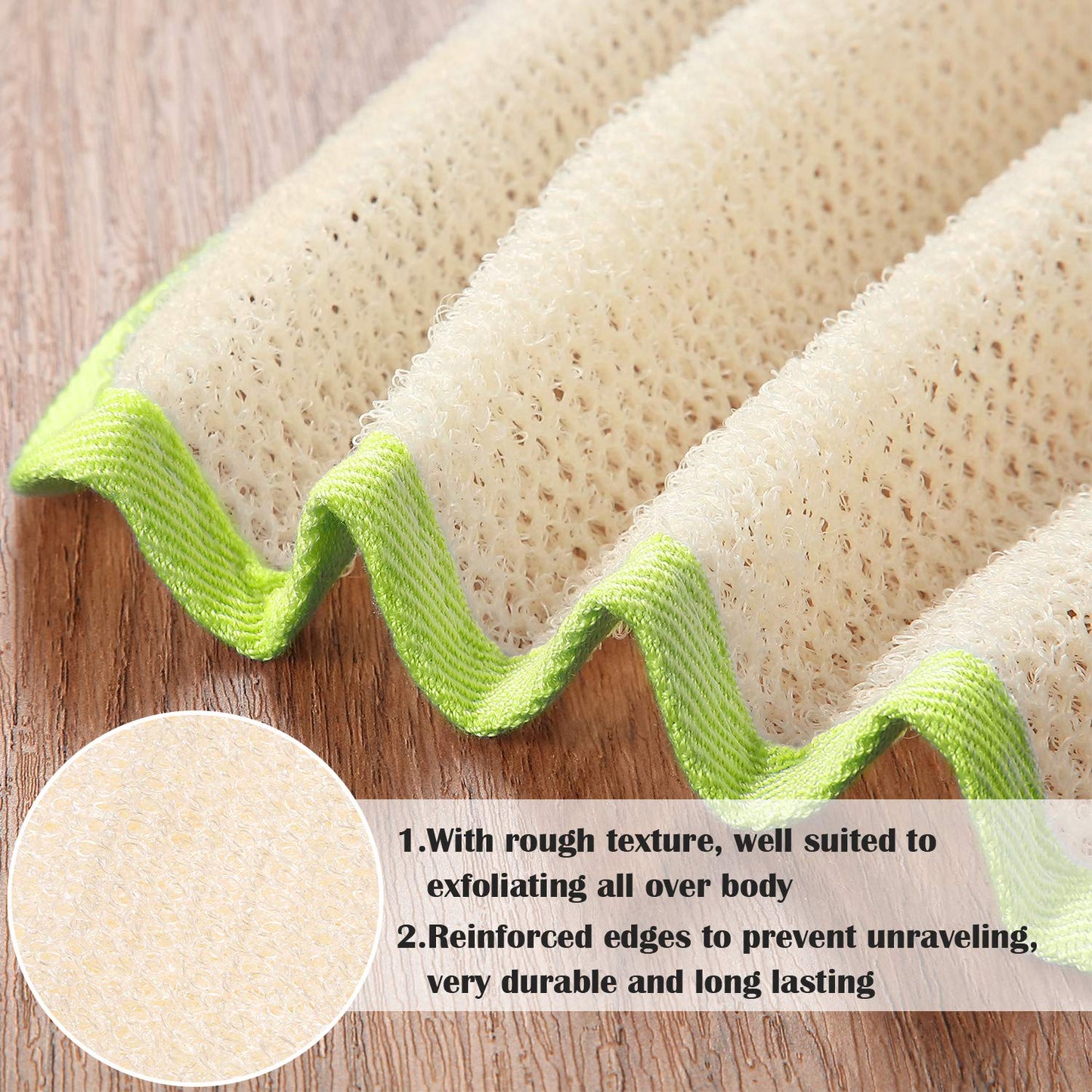Tatuo 5 Pcs Exfoliating Face and Body Wash Cloths Towel Weave Bath Exfoliating Scrub Massage Bath Cloth for Women and Men, 10.23 x 8.66 Inch(Green Edge)