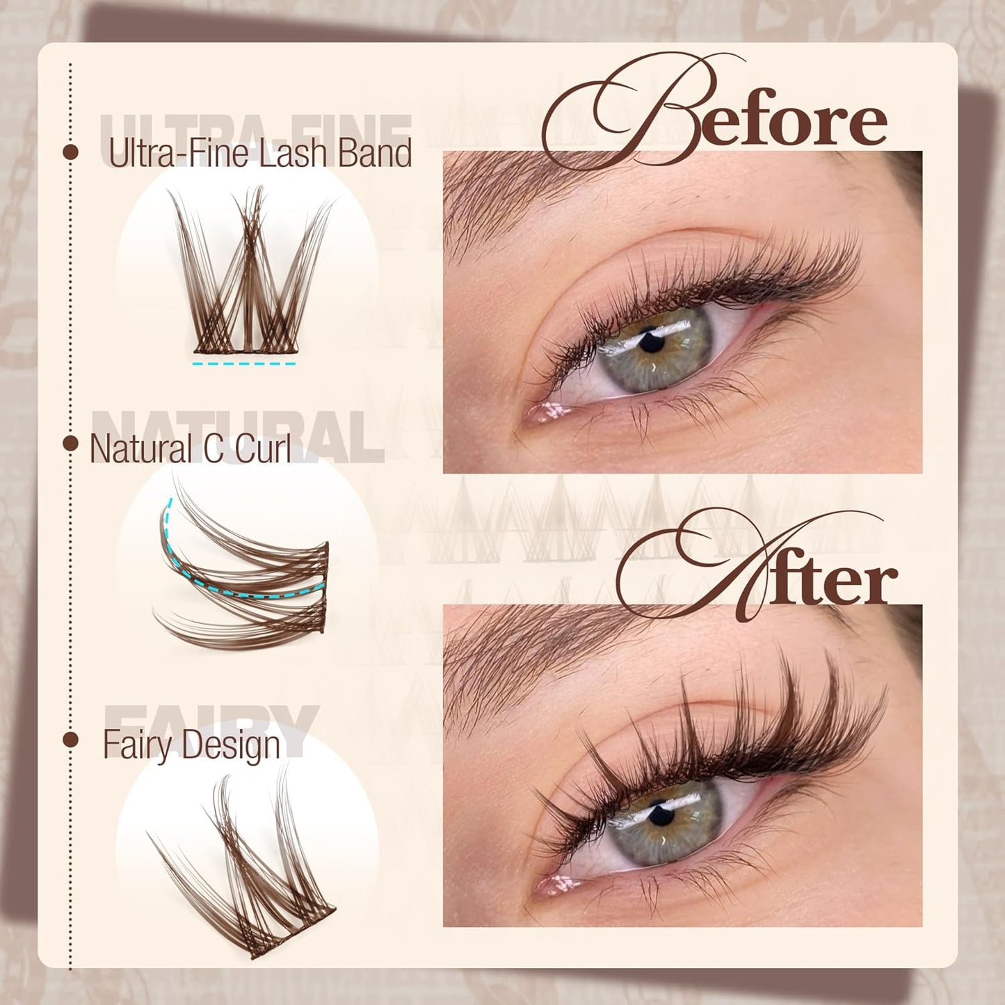 Spiky Brown Eyelash Clusters - Anime & Manga Style Individual Lashes | Wispy C-Curl 10-16MM