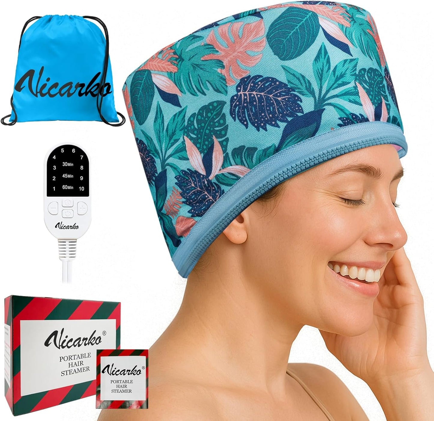 VICARKO Hair Steamer - Deep Conditioning Treatment with 10 Heat Levels | 118” Power Cord, Hawaii Blue