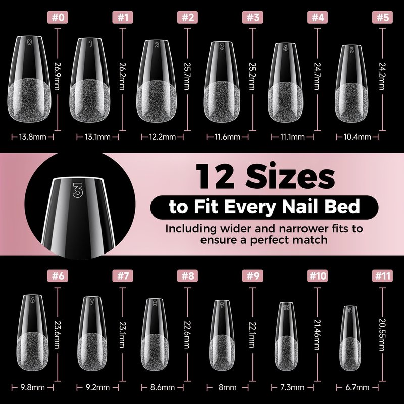 Luckyfairy Medium Gel Coffin Nail Tips, 240pcs Soft Gel Pre-Shaped Acrylic Fake Nails, Half Matte Full Cover Clear Press on Flase Nail Tips for Extension Nail Manicure Home DIY 12 Sizes Gelly Tips
