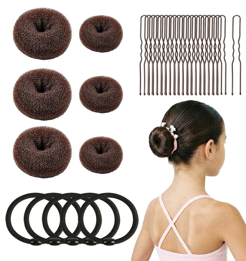 Hair Donut Bun Maker Set - 6 Pcs Firm Hold Bun Shaper Rings for Women | 2 Sizes (Small & Medium) with 5 Hair Ties & 20 U Pins (Brown)