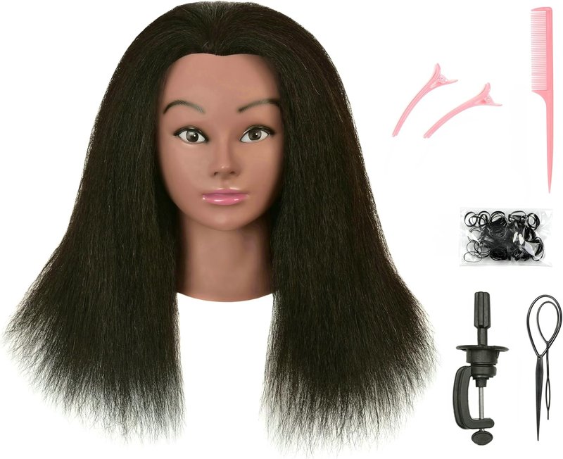 FUTAI African American Mannequin Head 100% Real Human Hair Manikin Doll Style Head for Practice Braiding Styling Cosmetology Training with Stand