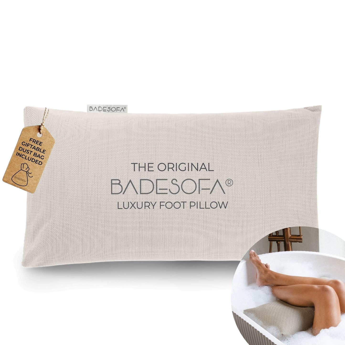 BADESOFA® Luxury Bath Tub Pillow for Feet | Premium-Quality Materials | Comfortable & Quick-Drying | Washable Bath Cushion in Ivory Pearl | Home Spa Accessories | Universal Fit for Any Bathtub