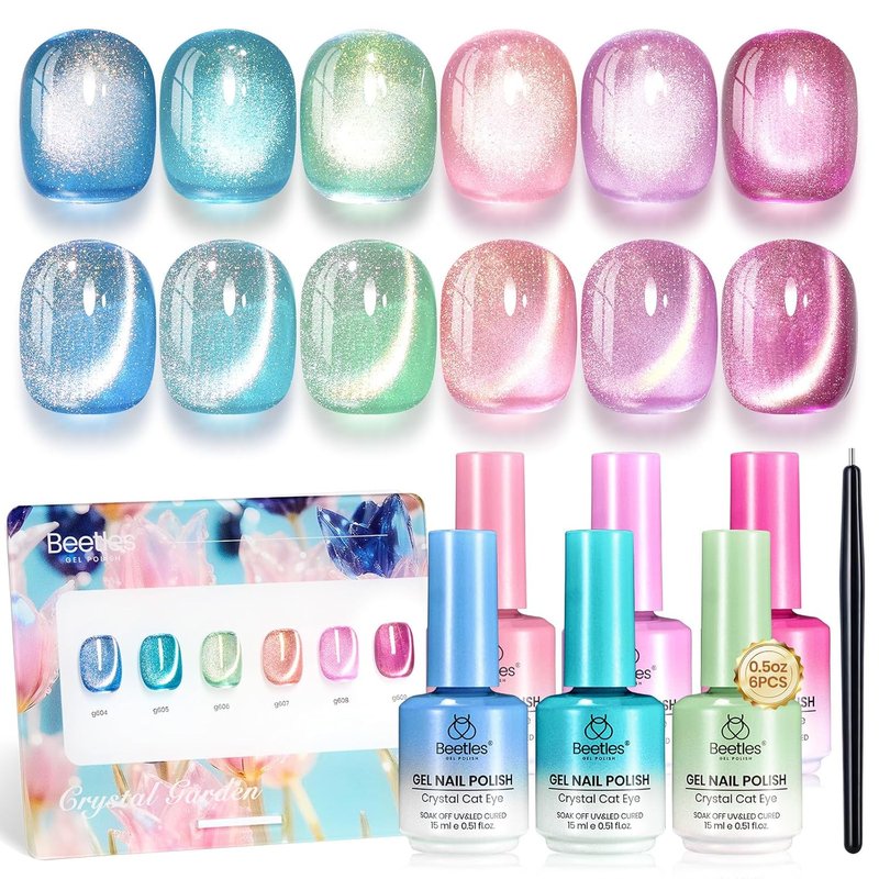 Beetles Cat Eye Gel Nail Polish Set - 6 Colors, 15ML | Glitter Magnetic Effect for DIY Manicure
