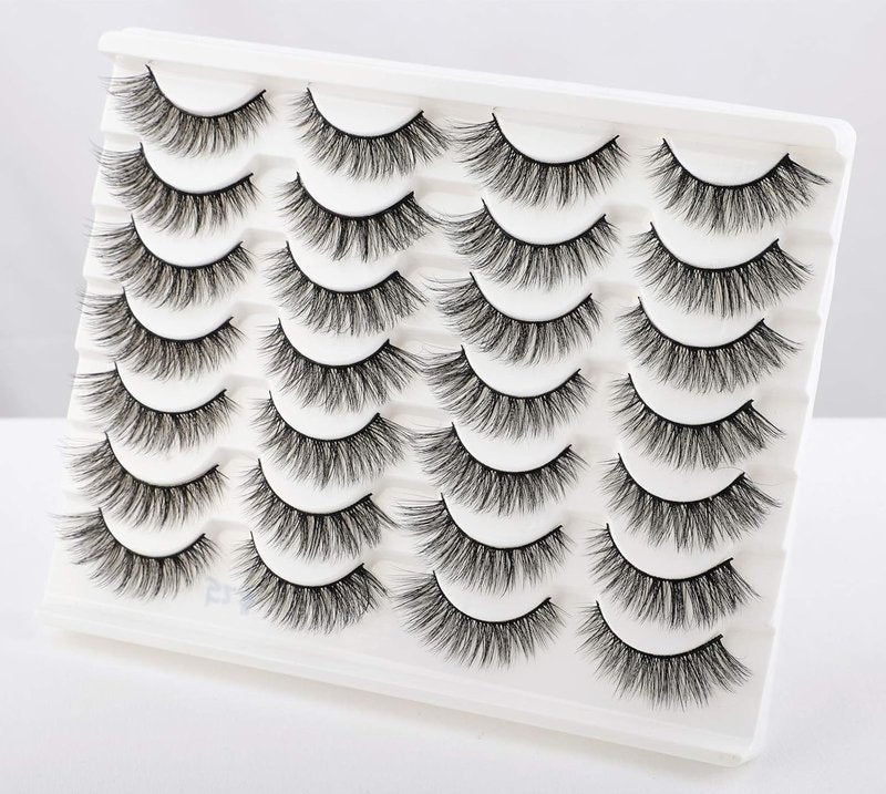 False Eyelashes Cat Eyes | Wispy Natural Faux Mink Lashes - 14 Pairs Multipack