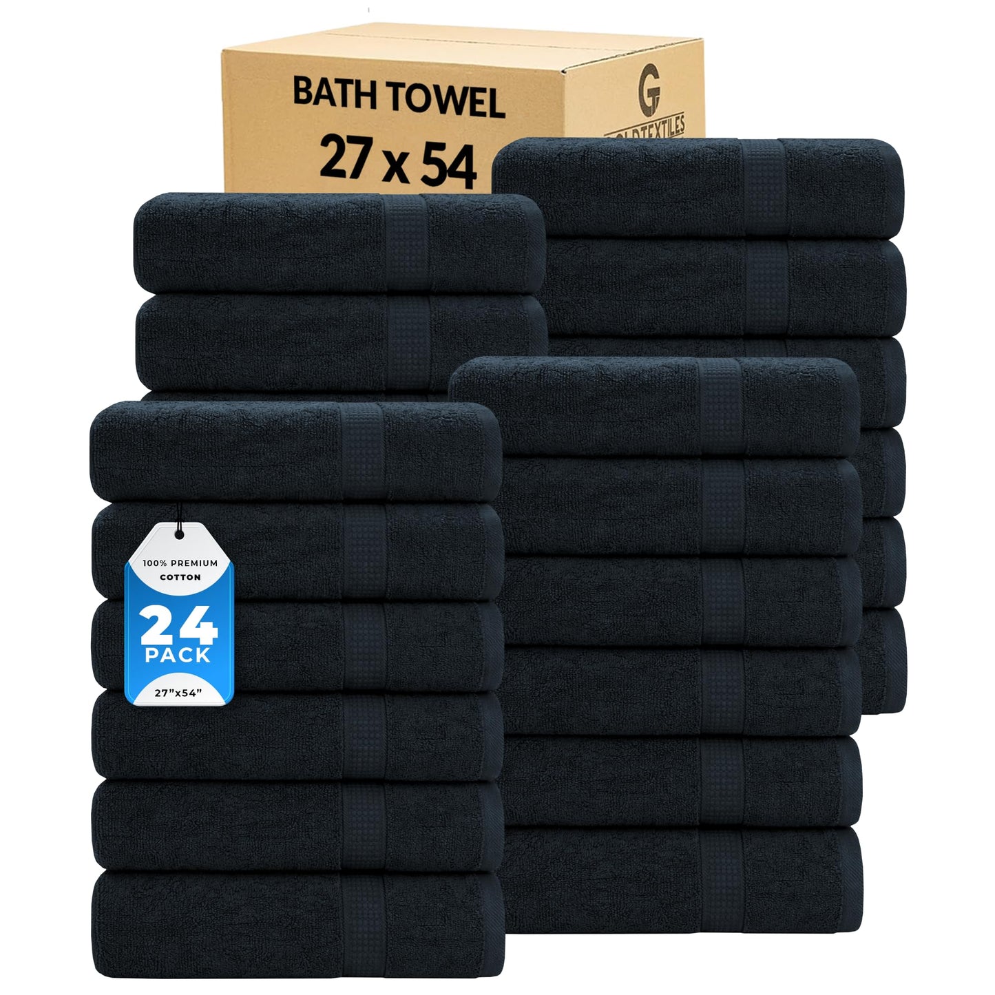 GOLD TEXTILES Premium Bath Towels Set (Pack of 24,27 x 54) 100% Ring-Spun Cotton Bathroom Towels for Hotel, Spa, Soft and Absorbent (27 x 54, Grey - 24 Pcs)