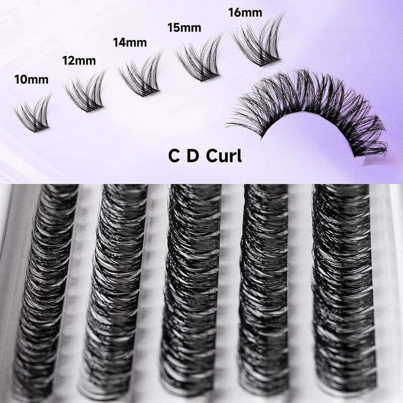 Skiennix Individual Lashes - 120 Cluster Eyelash Extensions with Applicator & Bond | 10-16mm Length C/D
