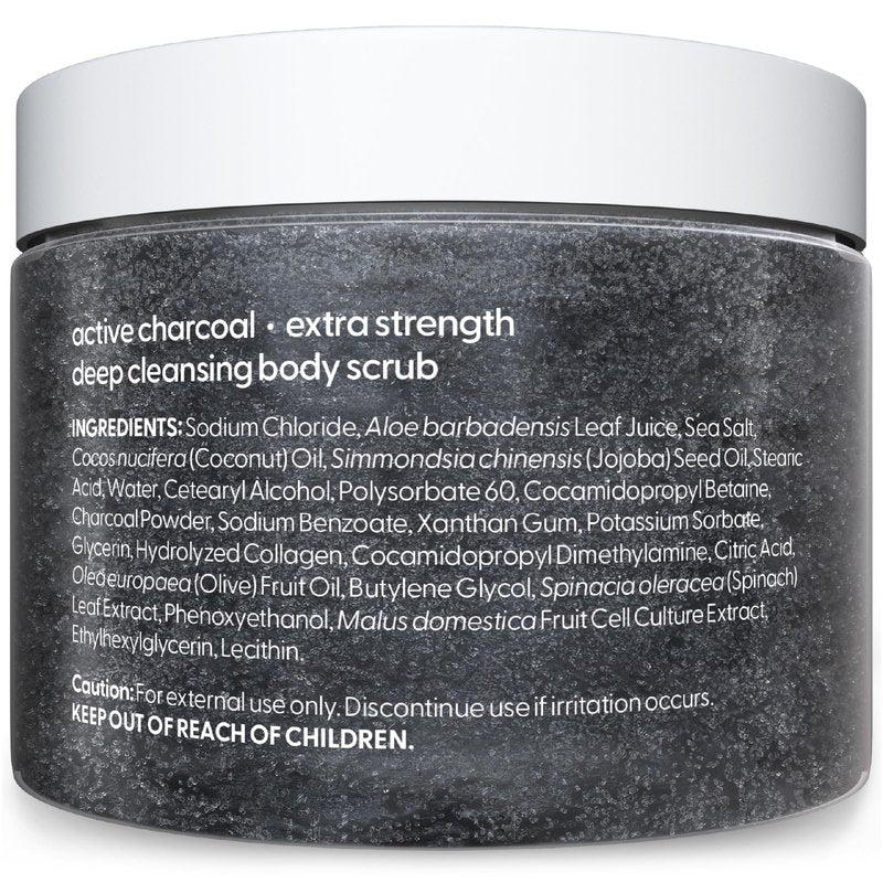 Exfoliating Charcoal Scrub with Collagen & Stem Cells – Salt Scrub for Body Toning, Cellulite, Armpit Detox, and Skin Smoothing for Face, Feet, and Body by M3