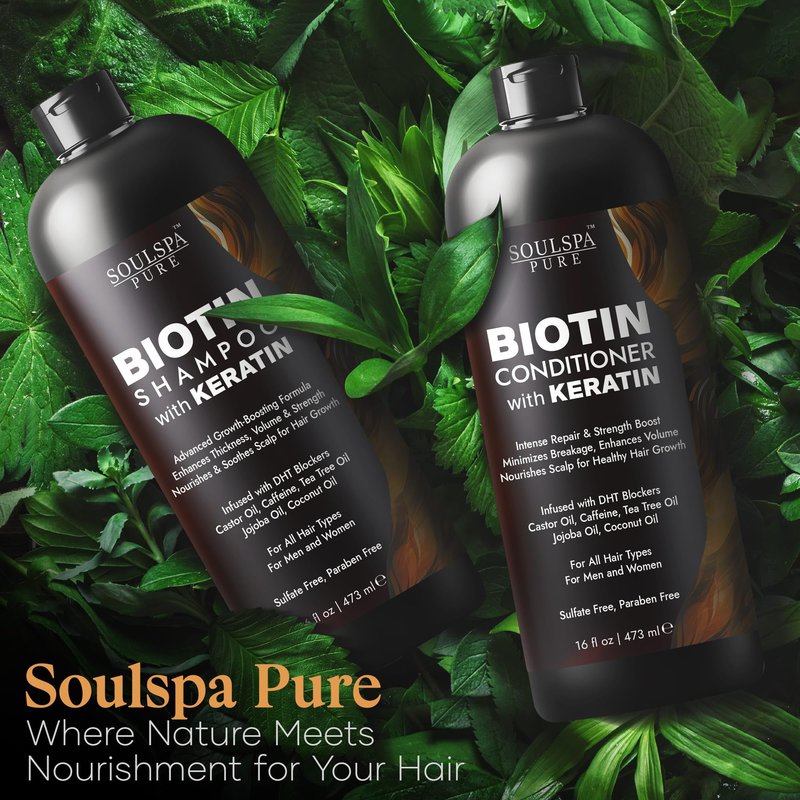 Biotin Shampoo and Conditioner Set with Keratin - Sulfate-Free Advanced Anti-Thinning, Hair Growth Shampoo and Conditioner Combo Repair Formula - with DHT Blockers, for Men & Women - 16 fl oz each