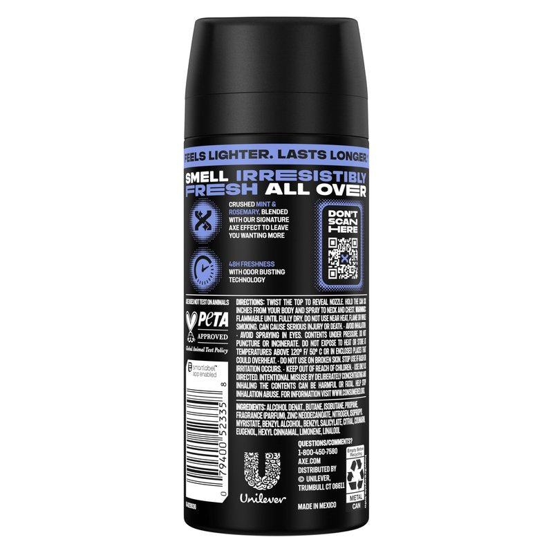 AXE Body Spray Phoenix 4 Count Apollo 48 Hour All Over Fresh Aluminum Free 2.9 oz
