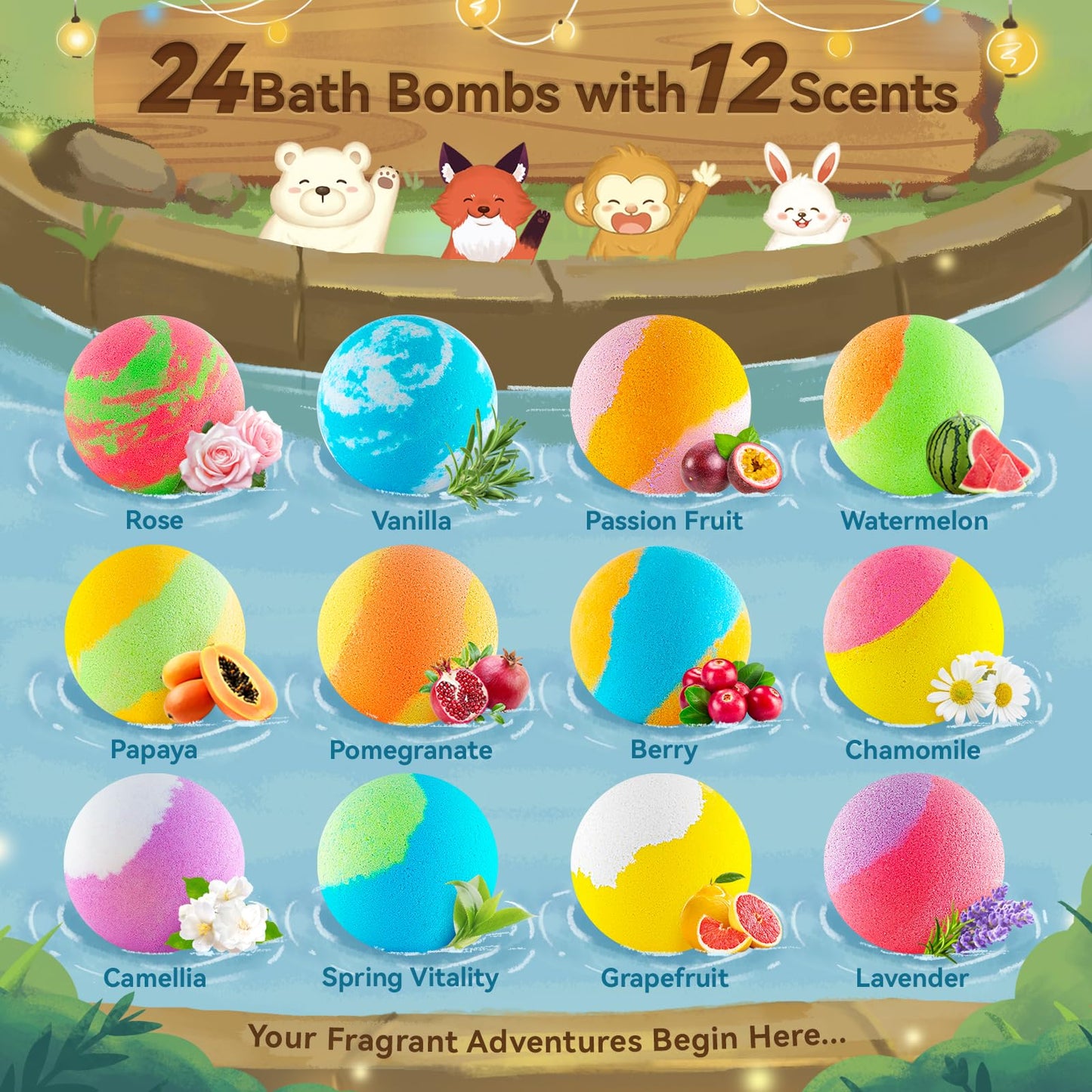 SudsyRoar Bath Bombs for Kids with Surprise Inside – 24 Pack Handmade Bath Bombs with Glow-in-the-Dark Land & Sea Toys, Fizzy Bath Salt Balls, Birthday Party Favors for Boys and Girls