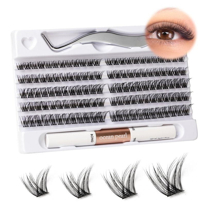 Skiennix Individual Lashes - 120 Cluster Eyelash Extensions with Applicator & Bond | 10-16mm Length C/D