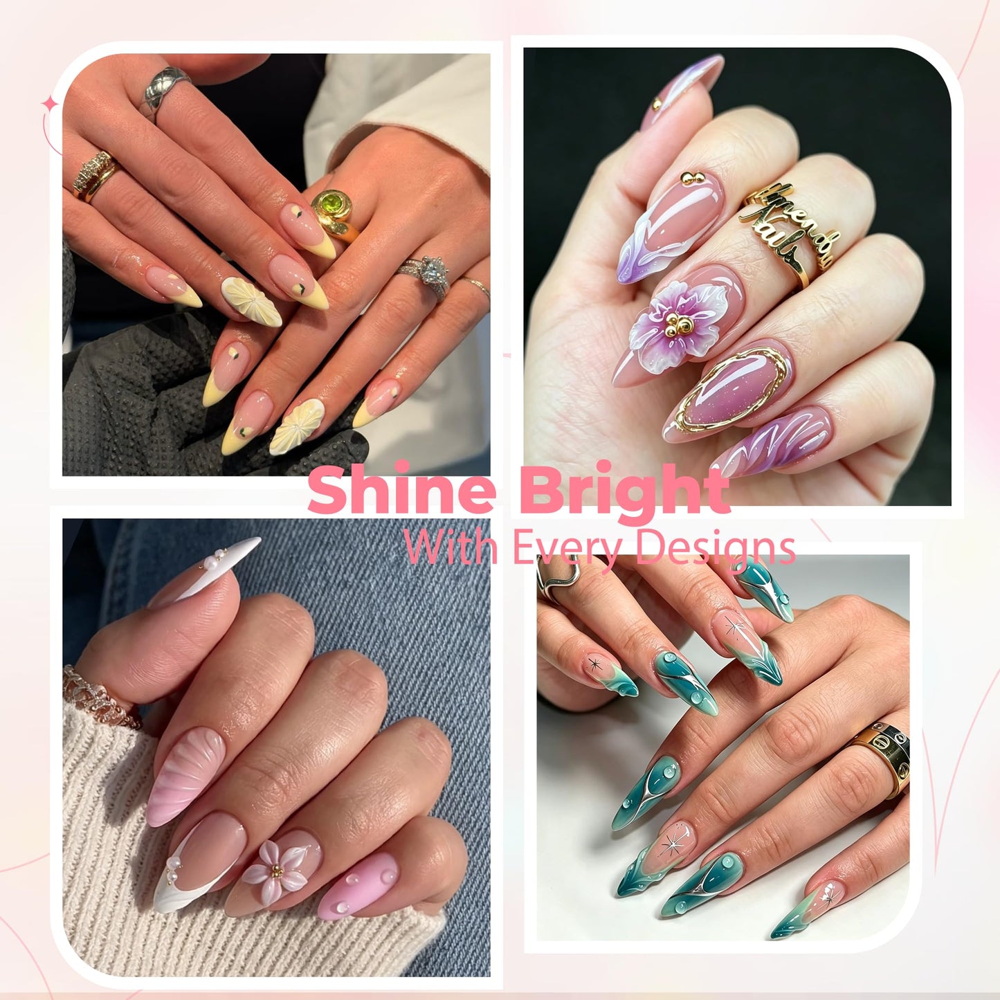UNA GELLA 3D Gel Nail Art, 3D Nail Gel Sculpting G el Glue 15g 4 in 1 No Wipe Clear Nail Polish for Nails Tips, Chrome Powder, Nail Charms Gems, Drawing and DIY Nail Art Lamp Curing Needed