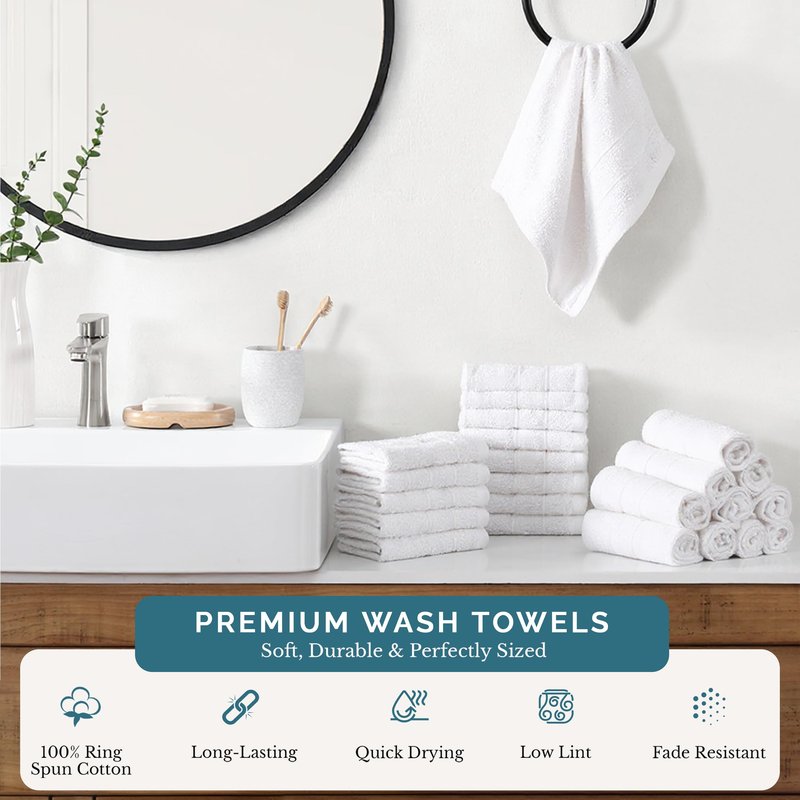 Casa Platino White Washcloths 24 Pack - 13x13 inches - 100% Cotton - Premium Quality Wash Cloths for Bathroom - Well Stitched, Soft & Highly Absorbent Washcloths Set - Ideal for Hotel, Spa & Salons