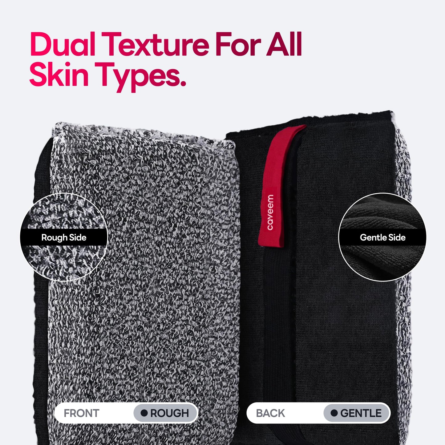 Caveem Exfoliating Body Scrubber, Large Bath and Body Scrub Buffer, Dual Texture Body Exfoliator for Remove Dead Skin, Soft and Rough Lightweight Square Sponge for Shower (2 Pack)