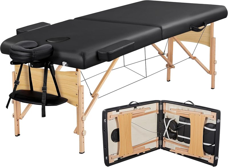 Portable Massage Table - Adjustable 2-Fold Spa Bed with Non-Woven Bag | 28-Inch, Black