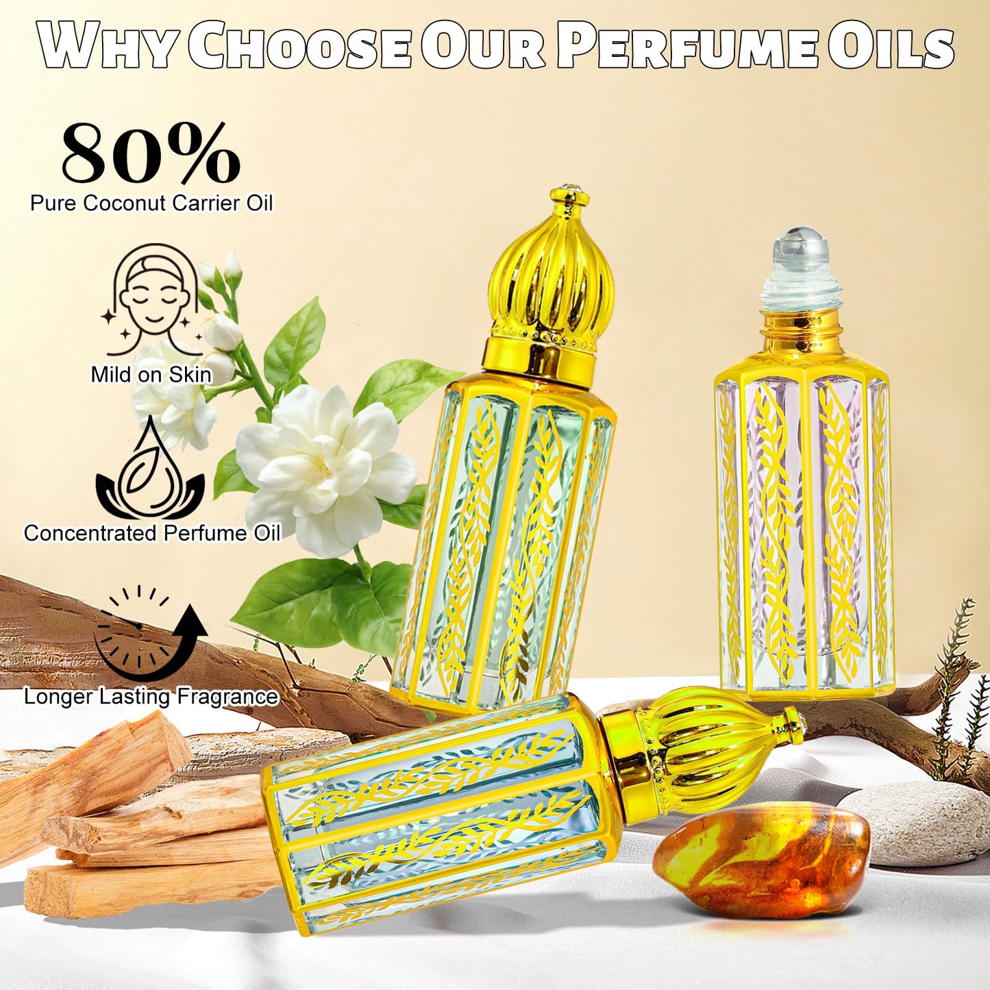 Tuteshow Arabic Perfume for Women, Floral & Fruity Arab Perfume Oil Roll On, Long Lasting Charming Fragrance, 0.4 fl. oz