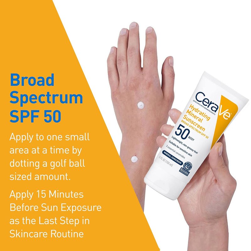 CeraVe Mineral Sunscreen SPF 50 - Hydrating Zinc Oxide & Titanium Dioxide Formula | Oil-Free, 5 oz