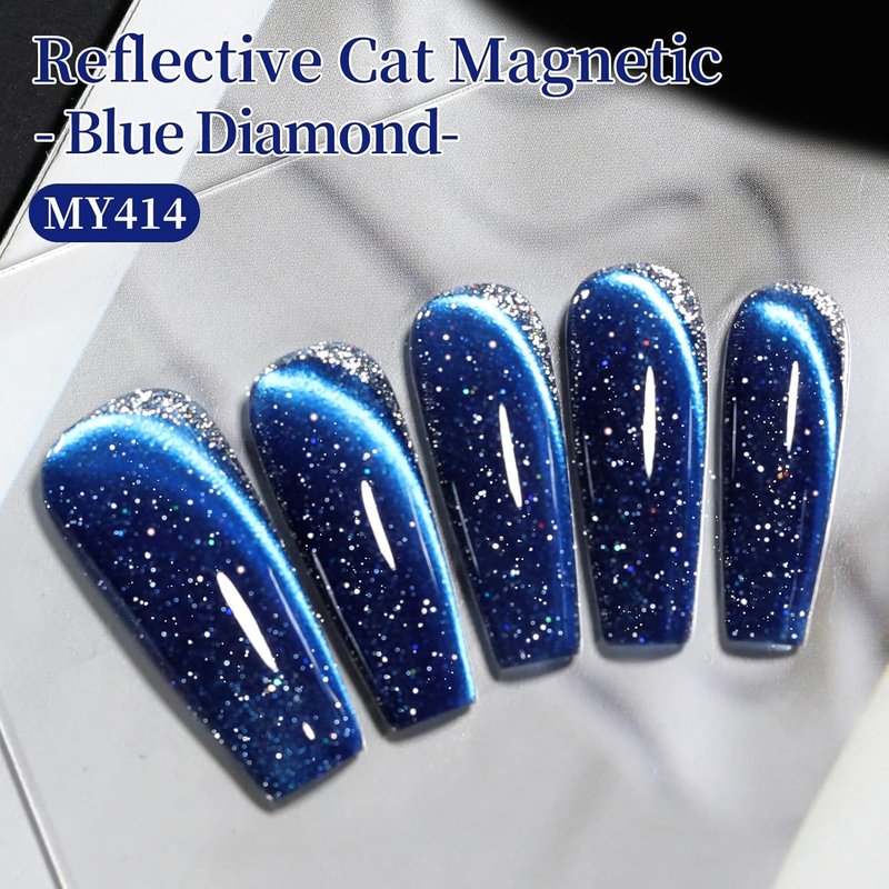 Born Pretty Galaxy Glitter Blue Crystal Cat Magnetic Eye Gel Nail Polish,Reflective Blue Glitter Sparkly Shiny Disco DJ Magnetic Gel Polish for Party,Holiday & Vacation Travel,15ML