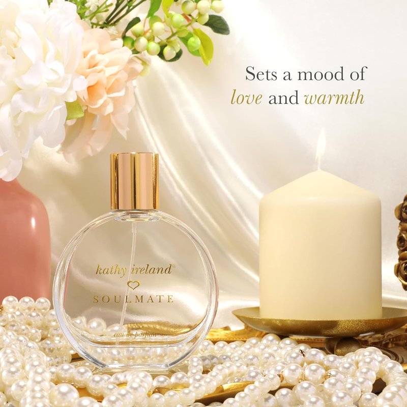 Kathy Ireland Soulmate - Floral, Fruity, Gourmand Perfume for Women - Eau de Parfum with Cherry, Mandarin, Pink Jasmine, Amber Notes - 0.34 oz