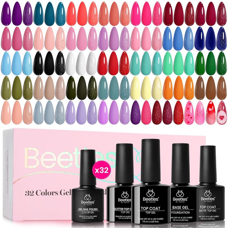 Beetles Summer Gel Polish Set - 32 Vibrant Colors with Base & Top Coat | Perfect Nail Art Gift for Women
